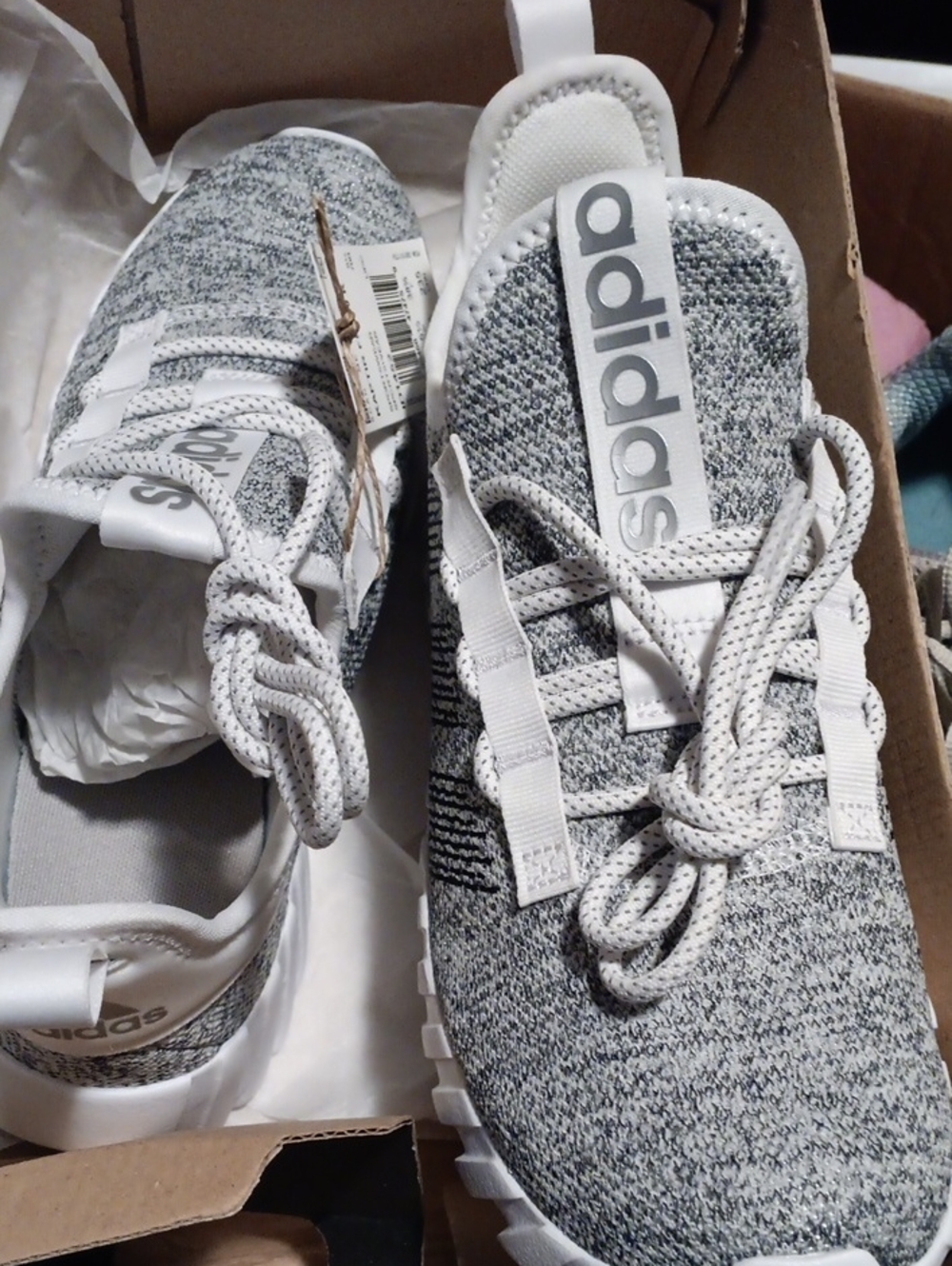 adidas Kids Gray and White Knit Slip-On Sneakers